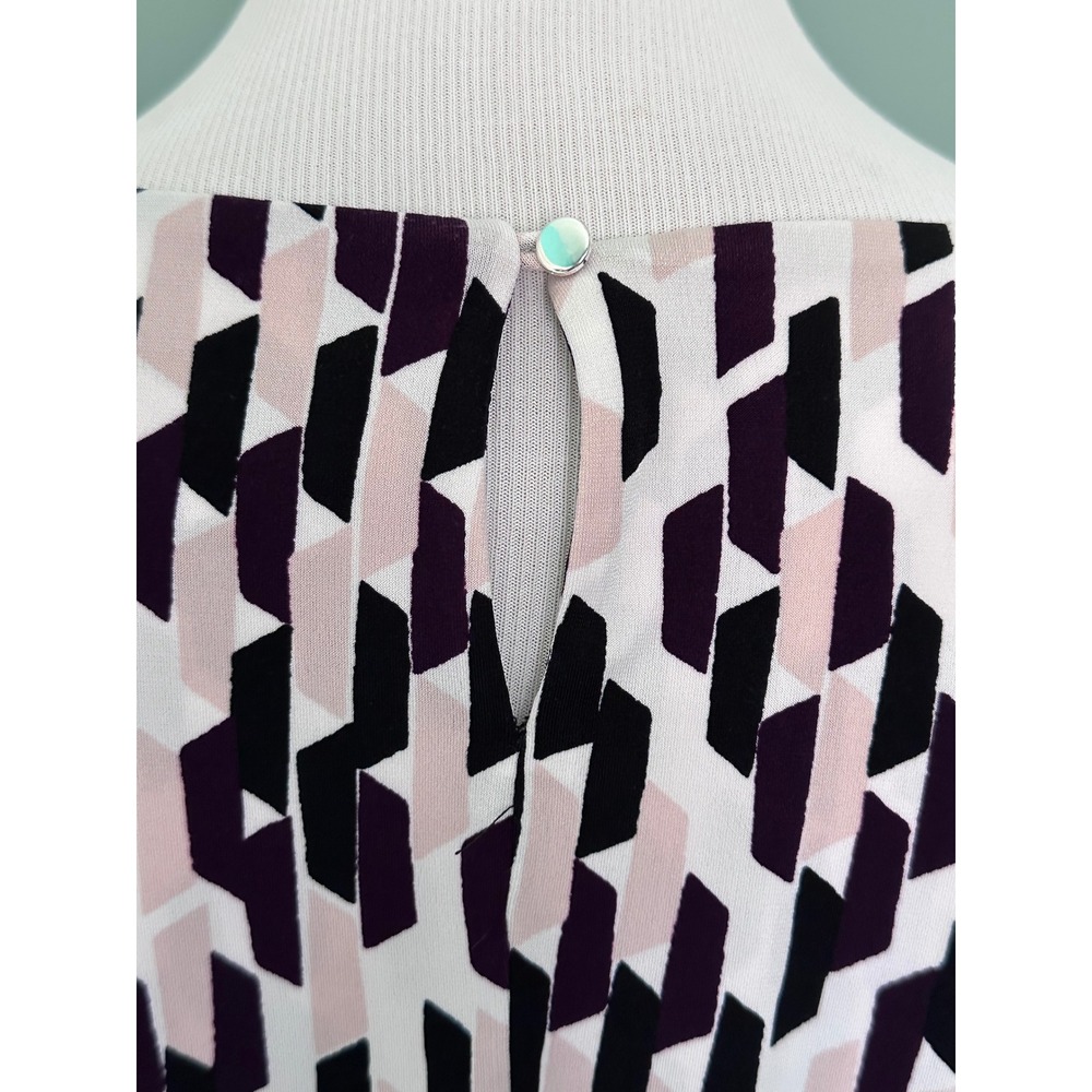 Calvin Klein Blouse Womens XL Pink Black Geometric Pleated Shell Polyester - Picture 13 of 16